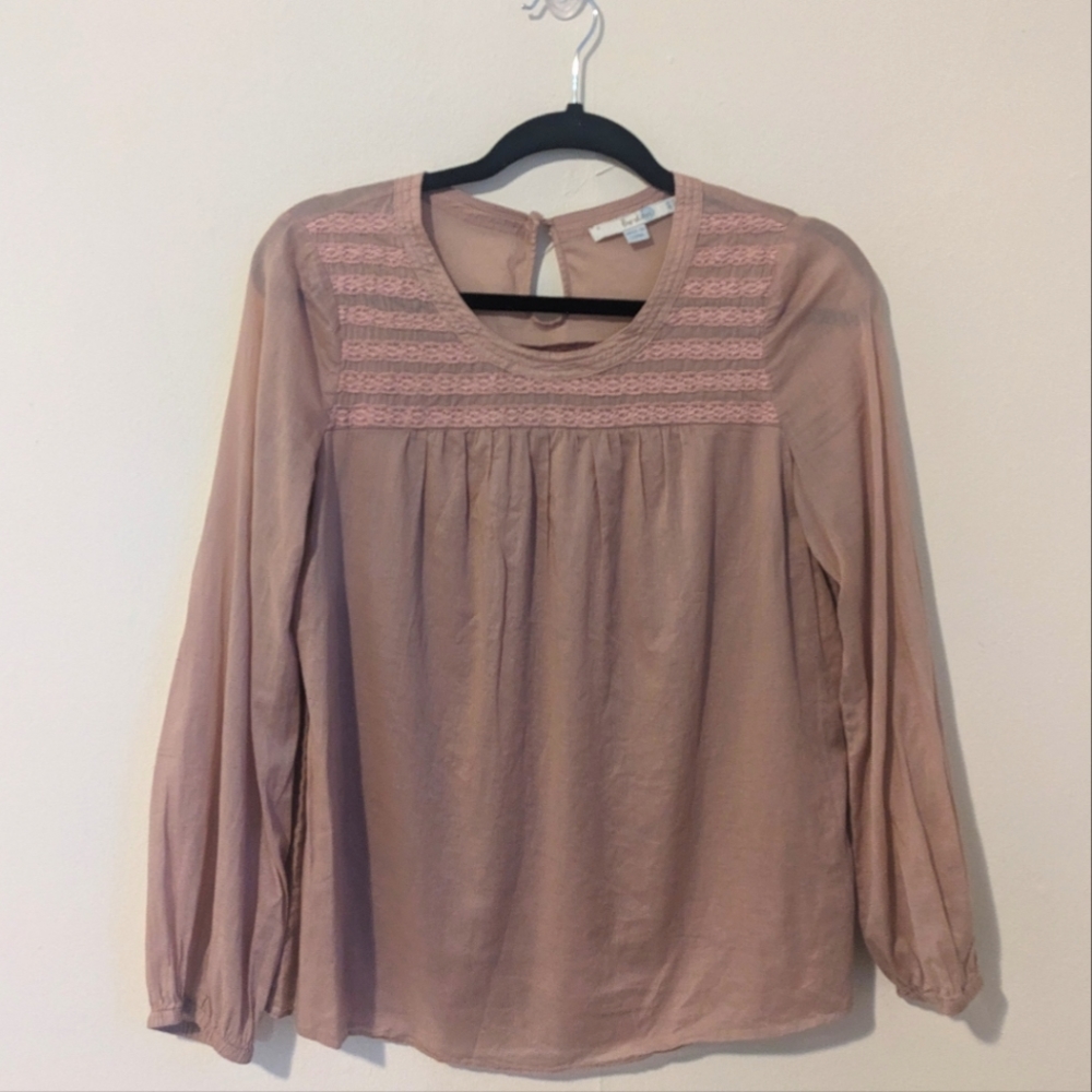 Boden Dusty Rose Long Sleeved Embroidered Women's Blouse, Size 4